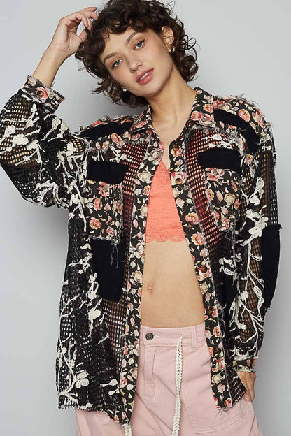 Blue Crochet Lace Floral Top