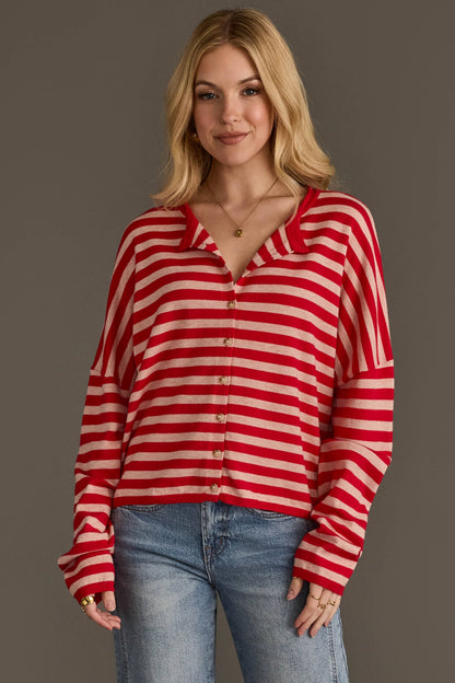 Red & Lt. Pink Striped Cardigan