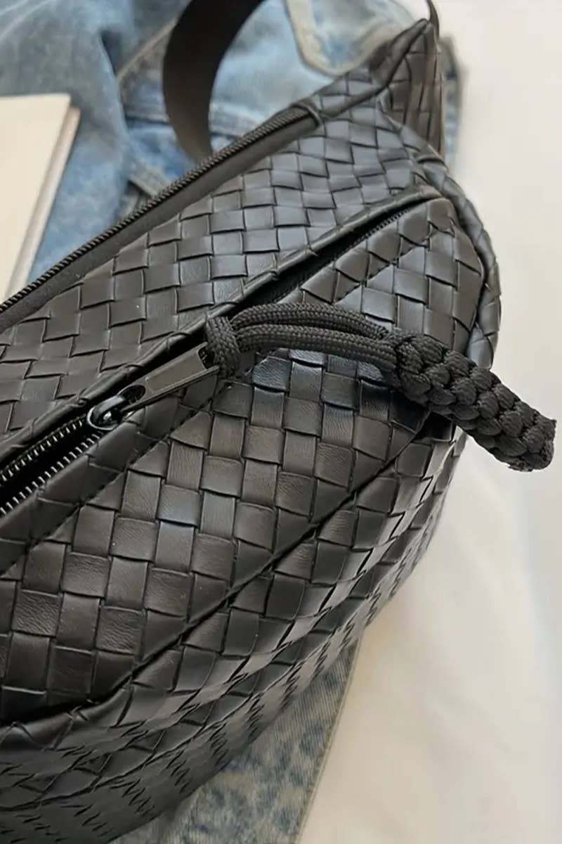 Vegan Leather Woven Crossbody Bag