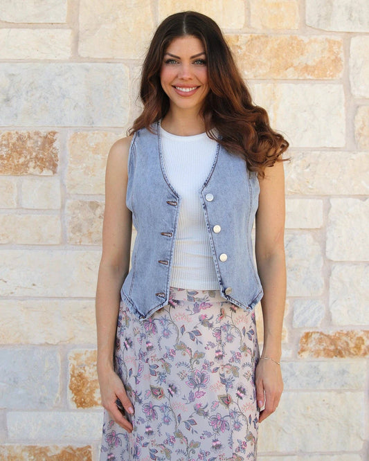 Denim Vest in Mid-Wash