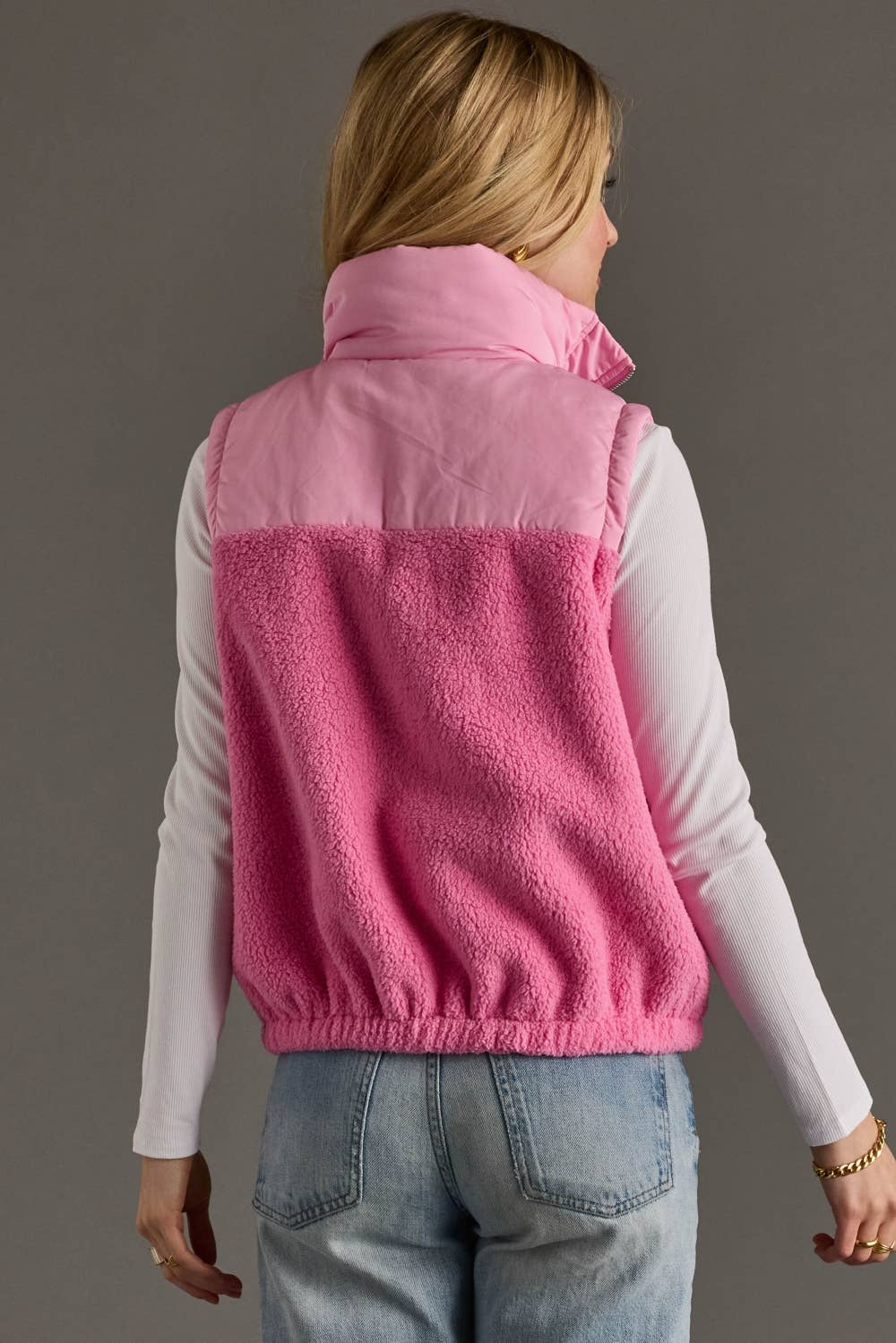 Lt. Pink Colorblock Sherpa Vest