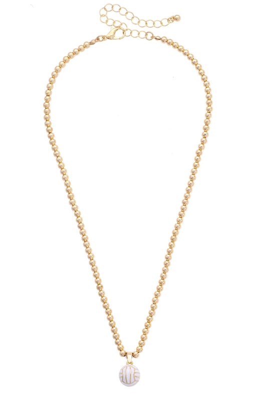 Volleyball Enamel Ball Bead Necklace in Shiny Gold