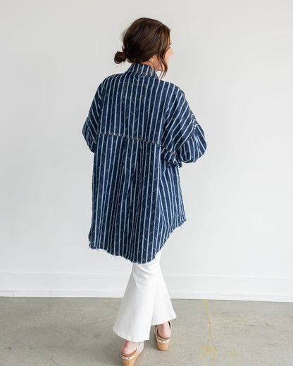 Stripe Denim Button Up Long Sleeve