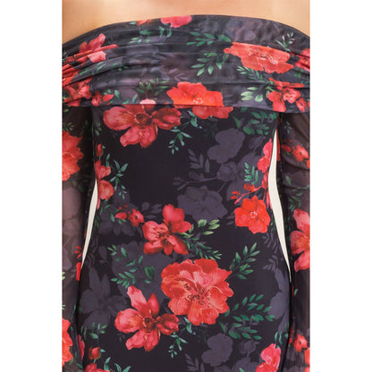 Off Shoulder Floral Mesh Dress
