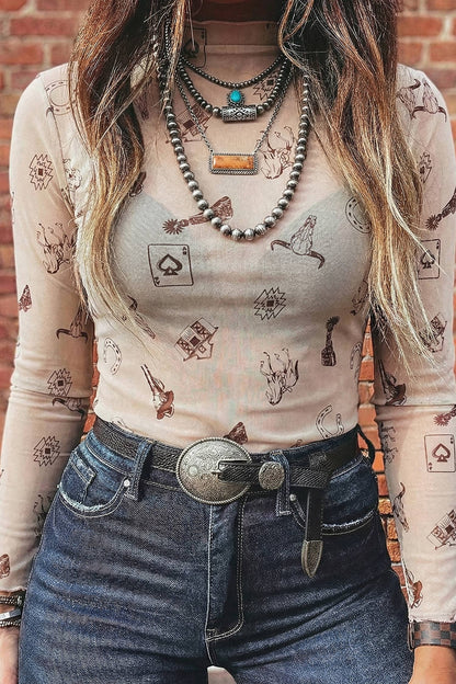 Western Mesh Mock Neck Top: Western