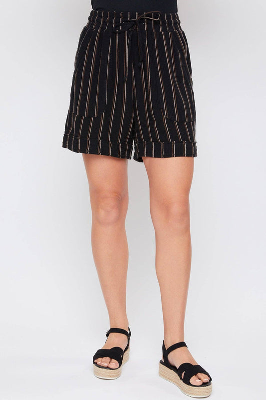 Black Striped Cuffed Shorts