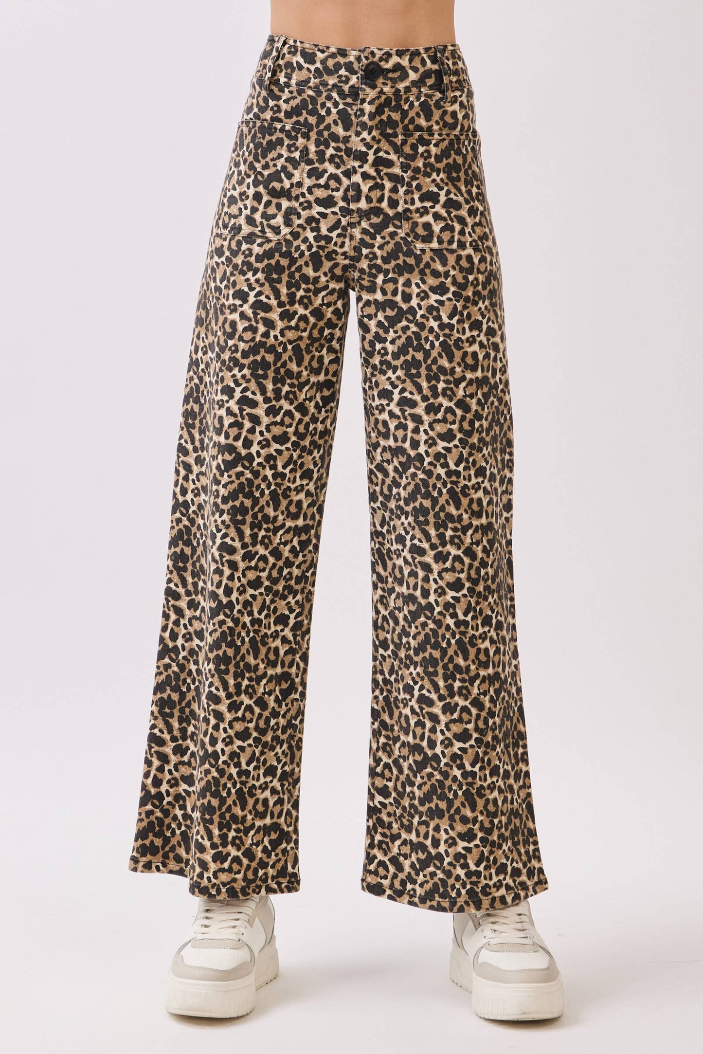 Stretch Twill Leopard Wide Leg Pants