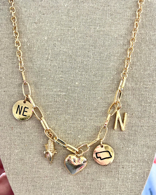 NE Charm Necklace W/Earrings
