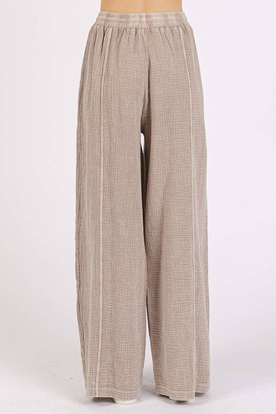 Lace Detail Elastic Waist Gauze Pants