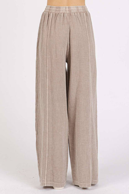 Lace Detail Elastic Waist Gauze Pants