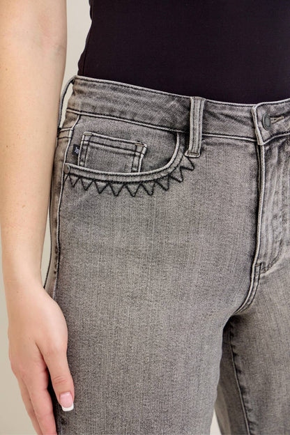 HW Vintage Grey Wash Embroidery Crop Wide