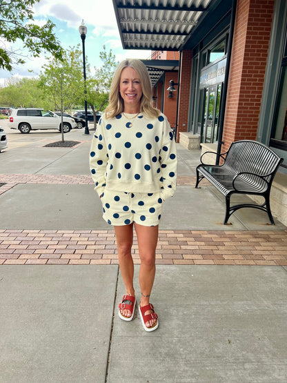 Polka Dot Sweatshorts: Navy