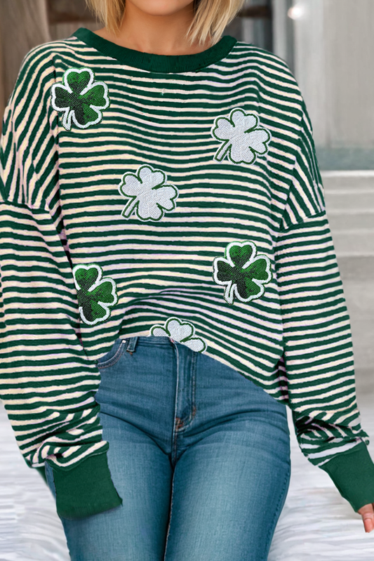 St Patrick Patch Sequin Striped Long Sleeve