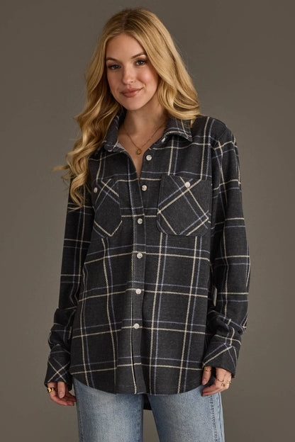 Dk. Gray, Lt. Blue & White Plaid Button Up