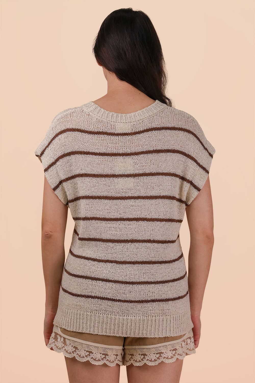 Striped Knit Sweater Vest Top: NATURAL