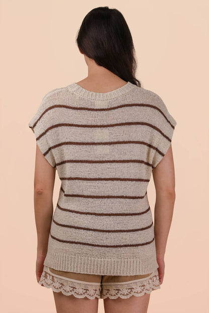 Striped Knit Sweater Vest Top: NATURAL