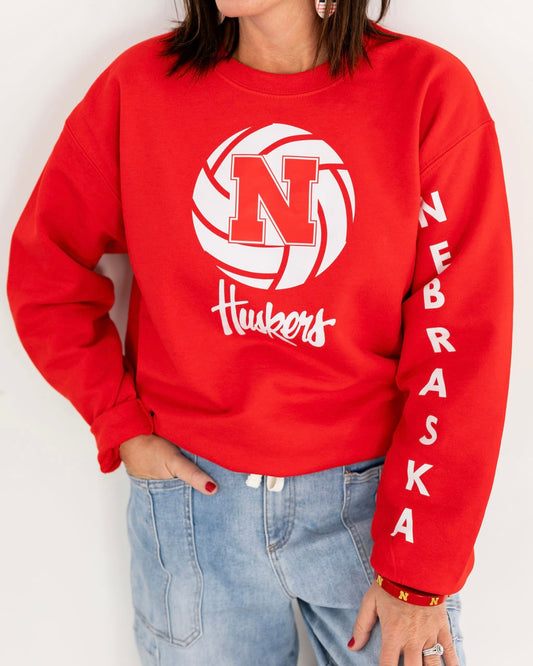 Red Husker Volleyball Crewneck