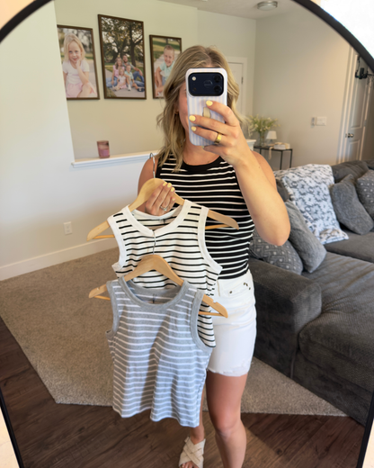Stripe Tank w Shelf Bra: Black/White