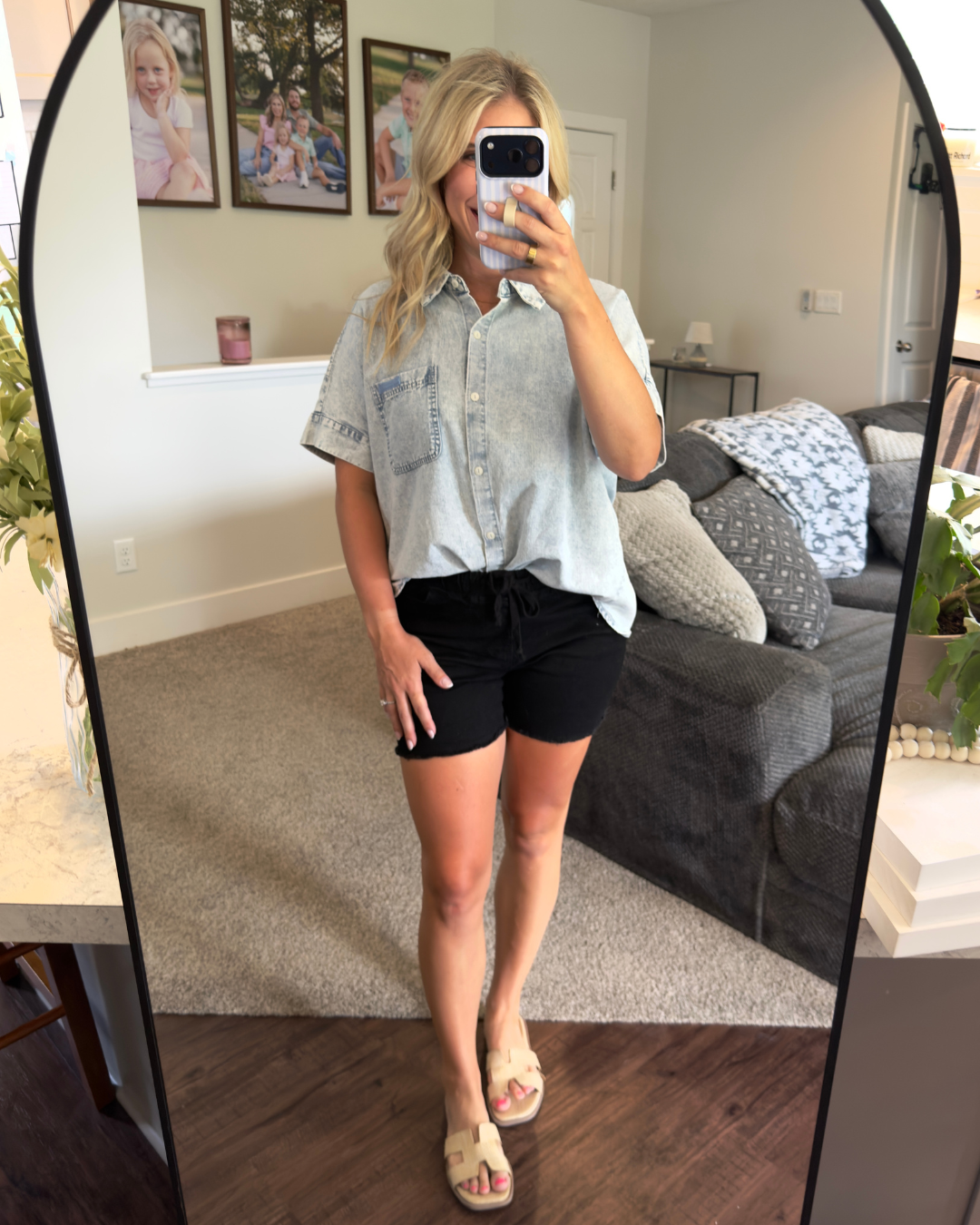 Mineral Washed Chambray Oversized Shirt: LT INDIGO