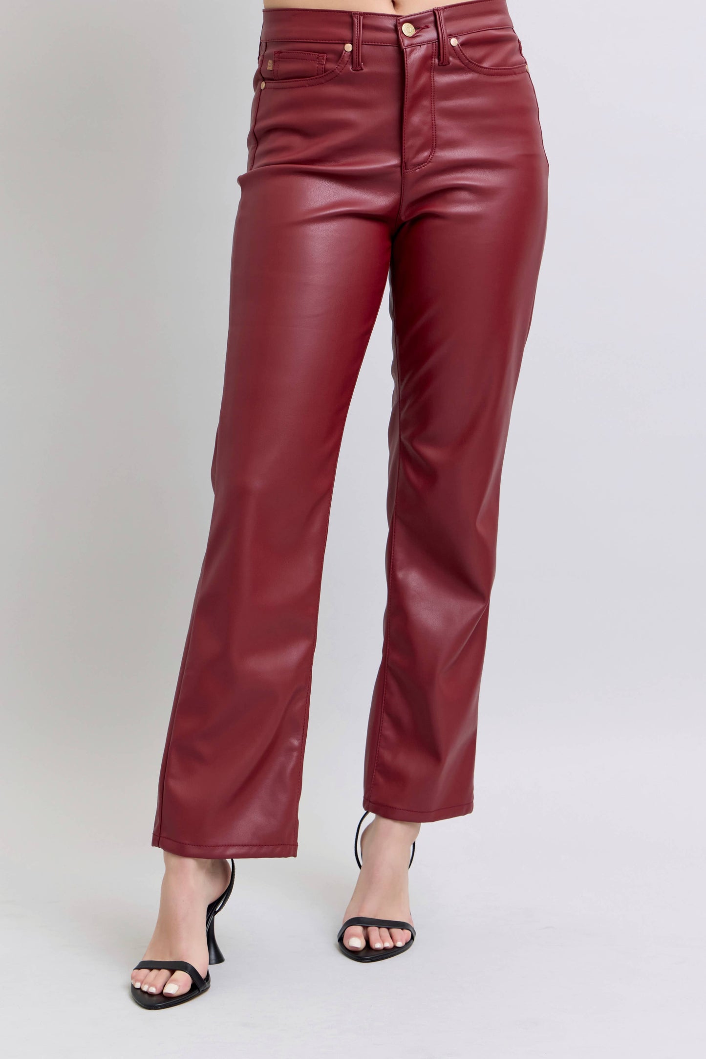 Faux Leather Tummy Control High Waisted Straight: Red
