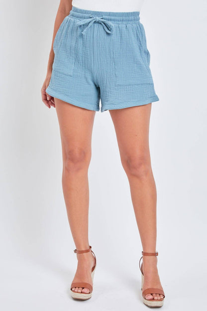 Gauze Drawstring Banded Hem Shorts