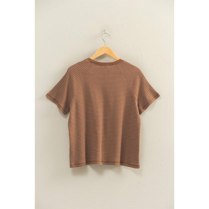 Textured Striped Raglan Tee: BROWN