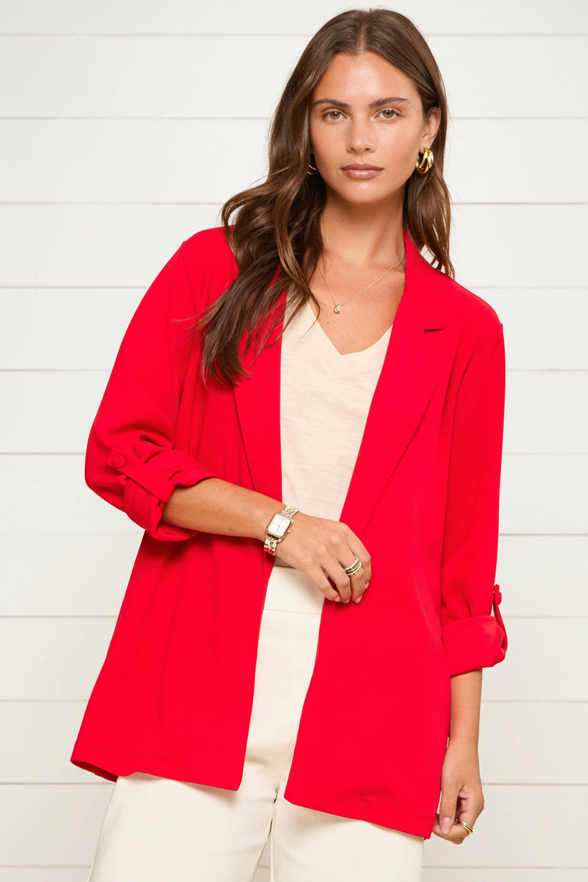 Open Front Boyfriend Blazer: Red
