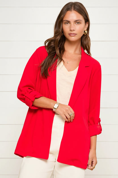 Open Front Boyfriend Blazer: Red