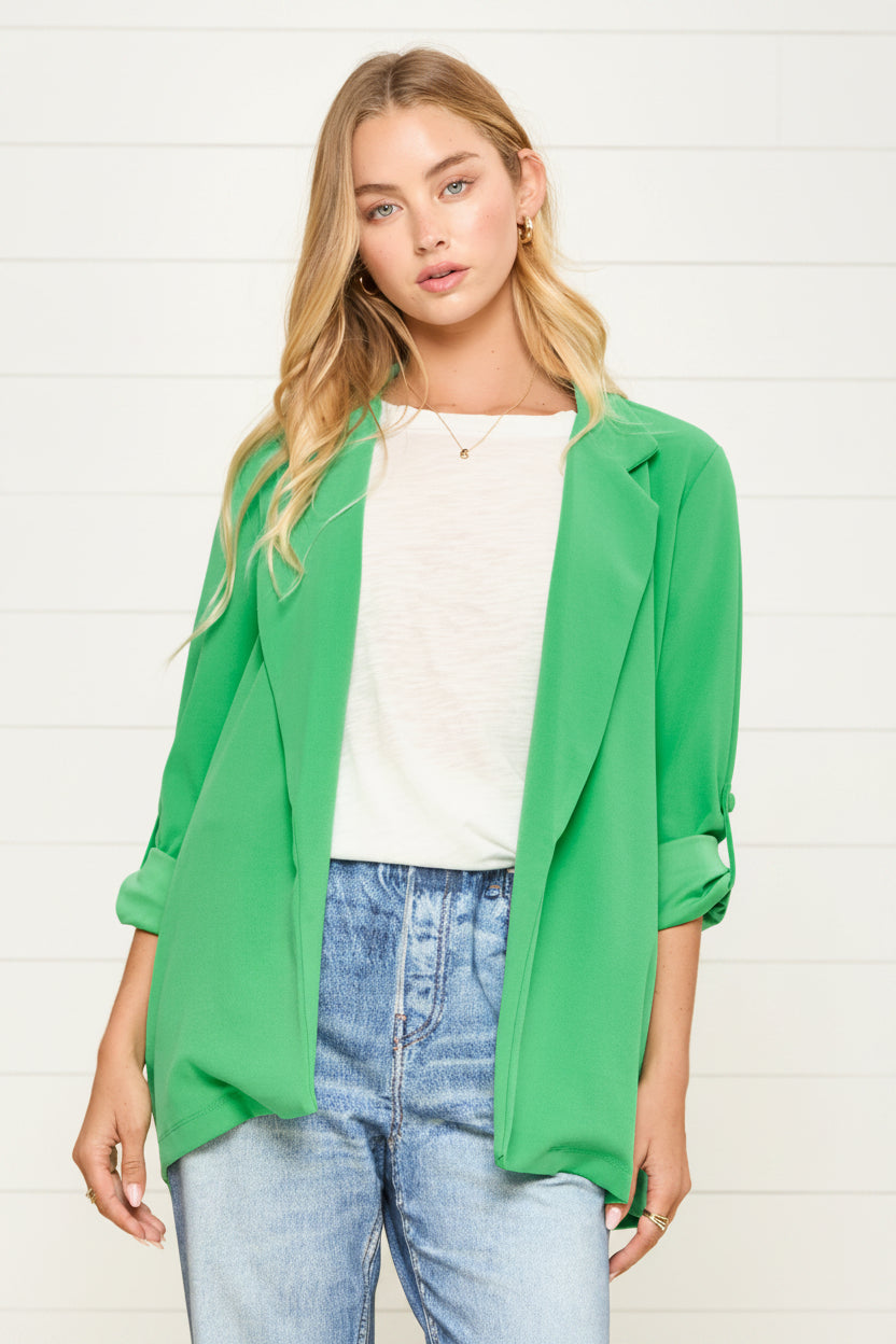 Open Front Boyfriend Blazer: Kelly Green