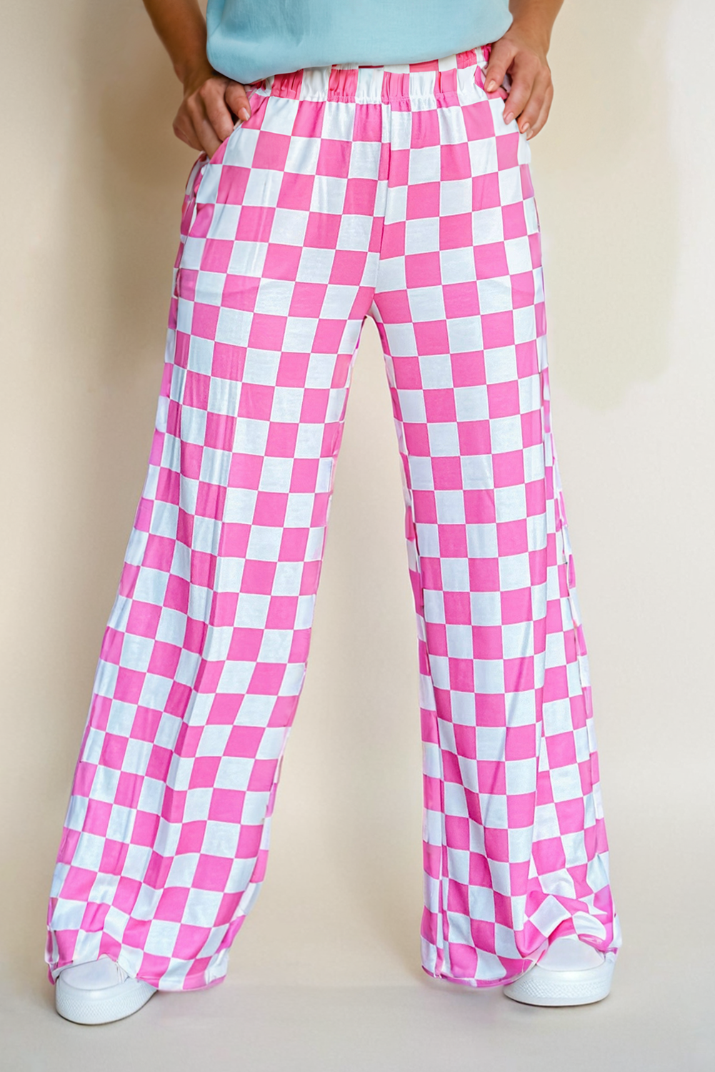 Checkered High Waist Wide Leg Pants