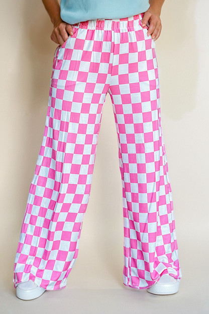 Checkered High Waist Wide Leg Pants