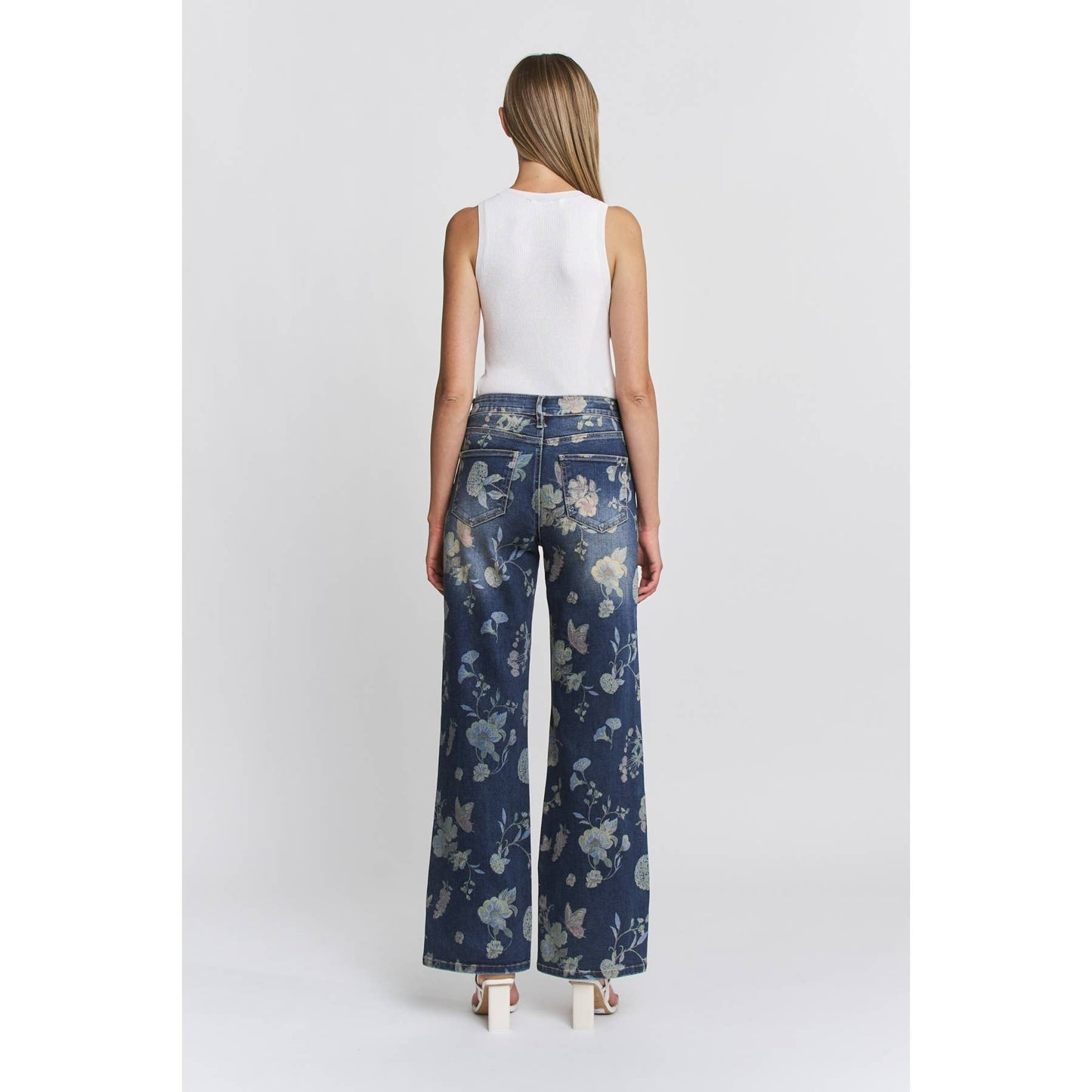 HIGH RISE WIDE LEG FLORAL DENIM
