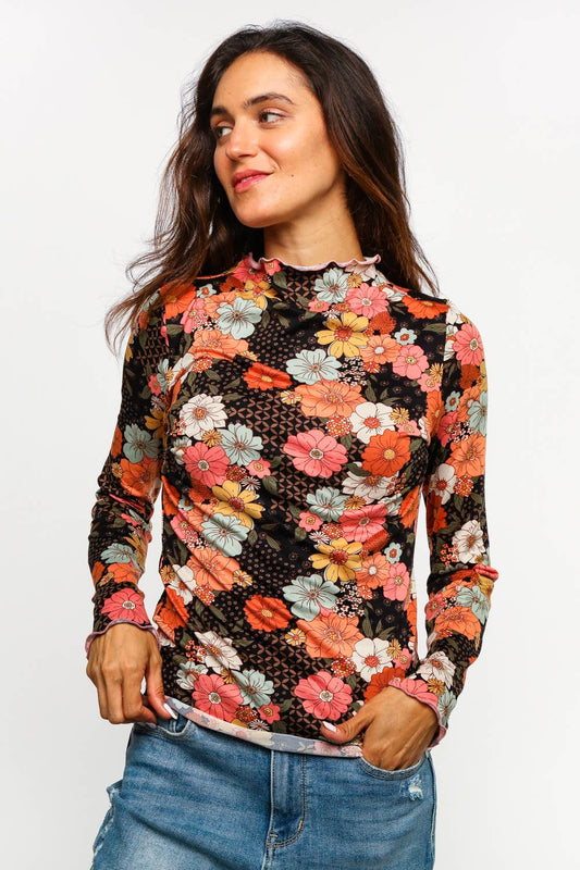 Fall Floral Mock Neck Top