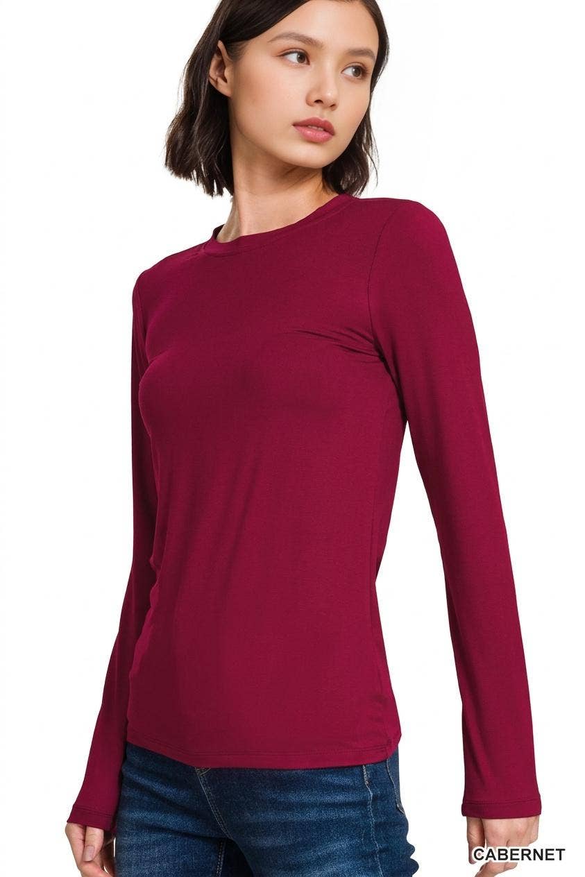 Super Soft Long Sleeve Basic Tee-Cabernet