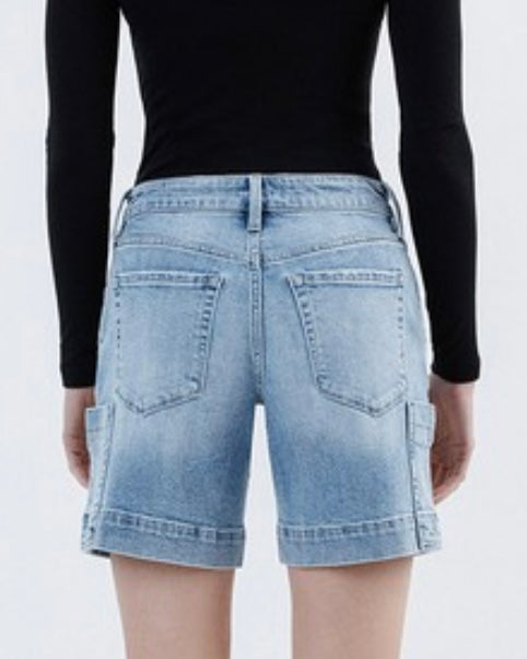 Midrise Cargo Pocket Denim Shorts