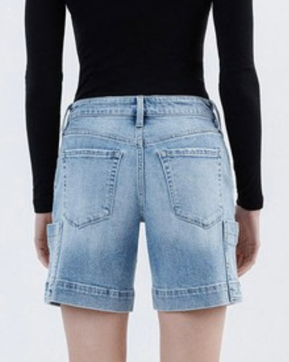 Midrise Cargo Pocket Denim Shorts