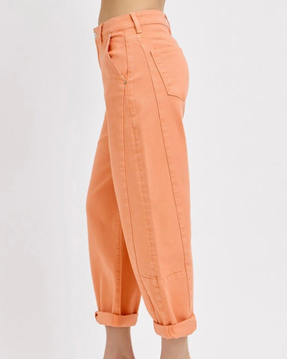 High Rise Relaxed Barrel Coral Jeans