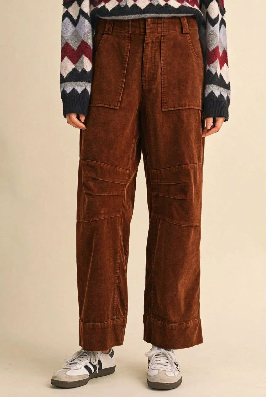 Corduroy Straight Leg Pants: Cinnamon