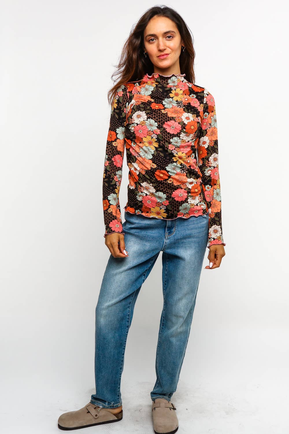 Fall Floral Mock Neck Top