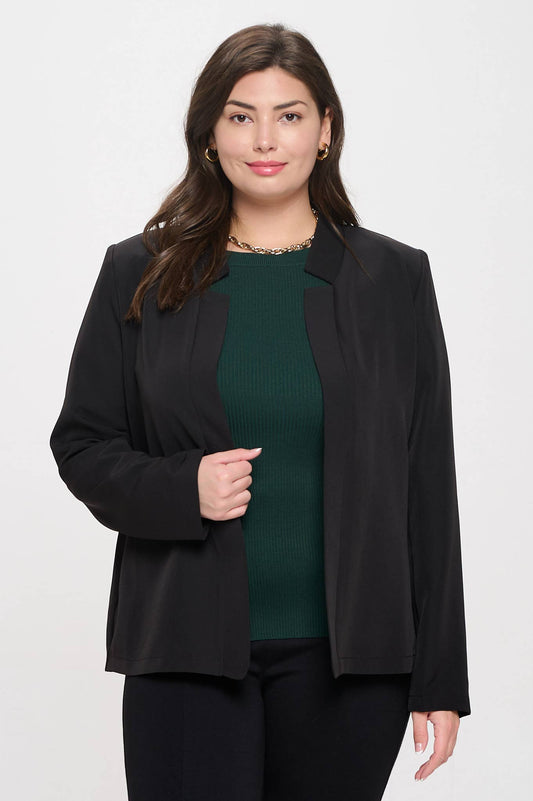 NOTCH COLLAR LONG SLEEVE BLAZER: BLACK