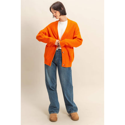 Oversized Cardigan With Front Pockets: ORANGE