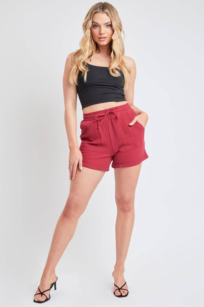 Gauze Drawstring Banded Hem Shorts