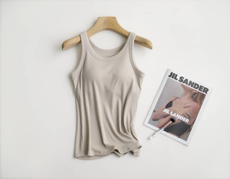 Rib Soft tank top w built in bra: Lt Taupe
