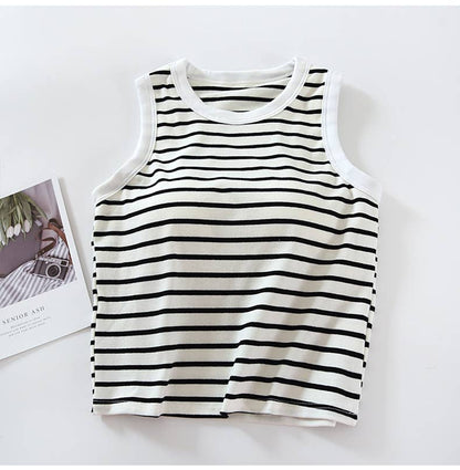 Stripe Tank w Shelf Bra: White/Black