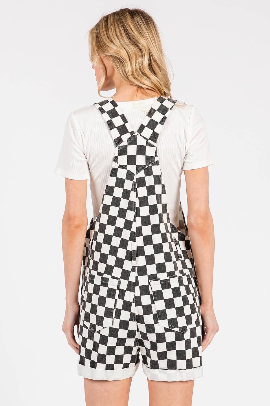 Game Day Checkered Overalls-Black