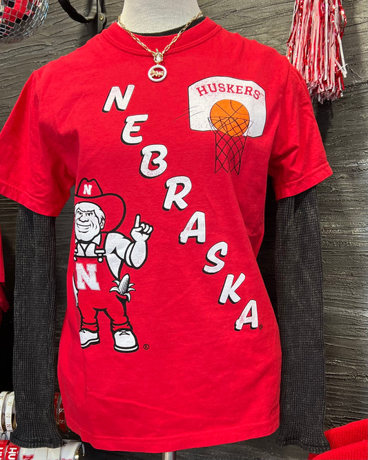 Nebraska Huskers Herbie Retro Basketball Red Tee