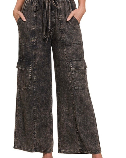 Washed Linen Cargo Pants