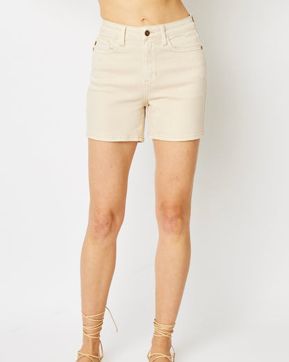 High Waist Garment Dyed Shorts