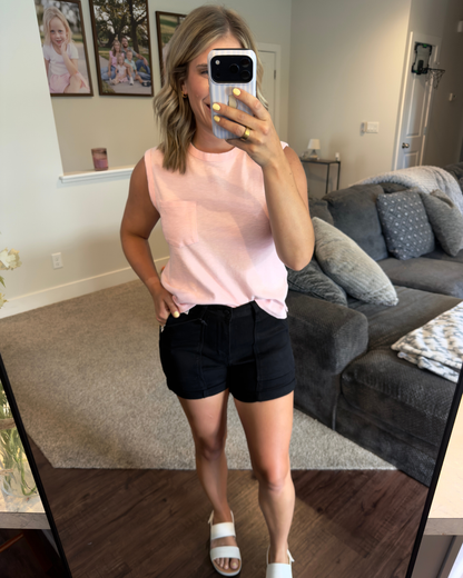 Sleeveless Cotton Top With Pocket: SOFT PINK