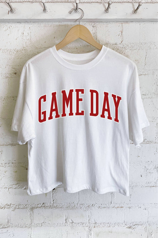 Game Day Puff Graphic Long Crop Tee White